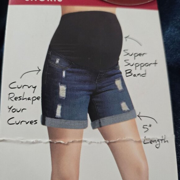 NWT S.O.N.G. Denim Maternity Shorts L Curvy Super Stretch Full Panel 5" Length - Picture 3 of 5